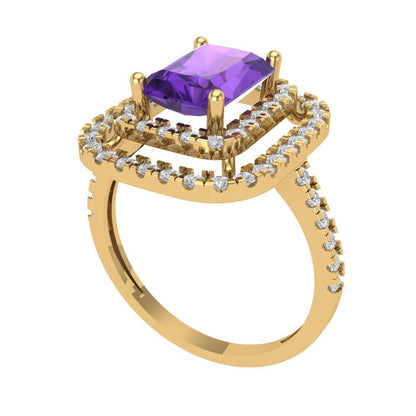 2.62 cttw Natural Amethyst Hidden Halo Engagement Ring - Solid Yellow Gold (VVS1, Emerald Cut,8X6.0mm)