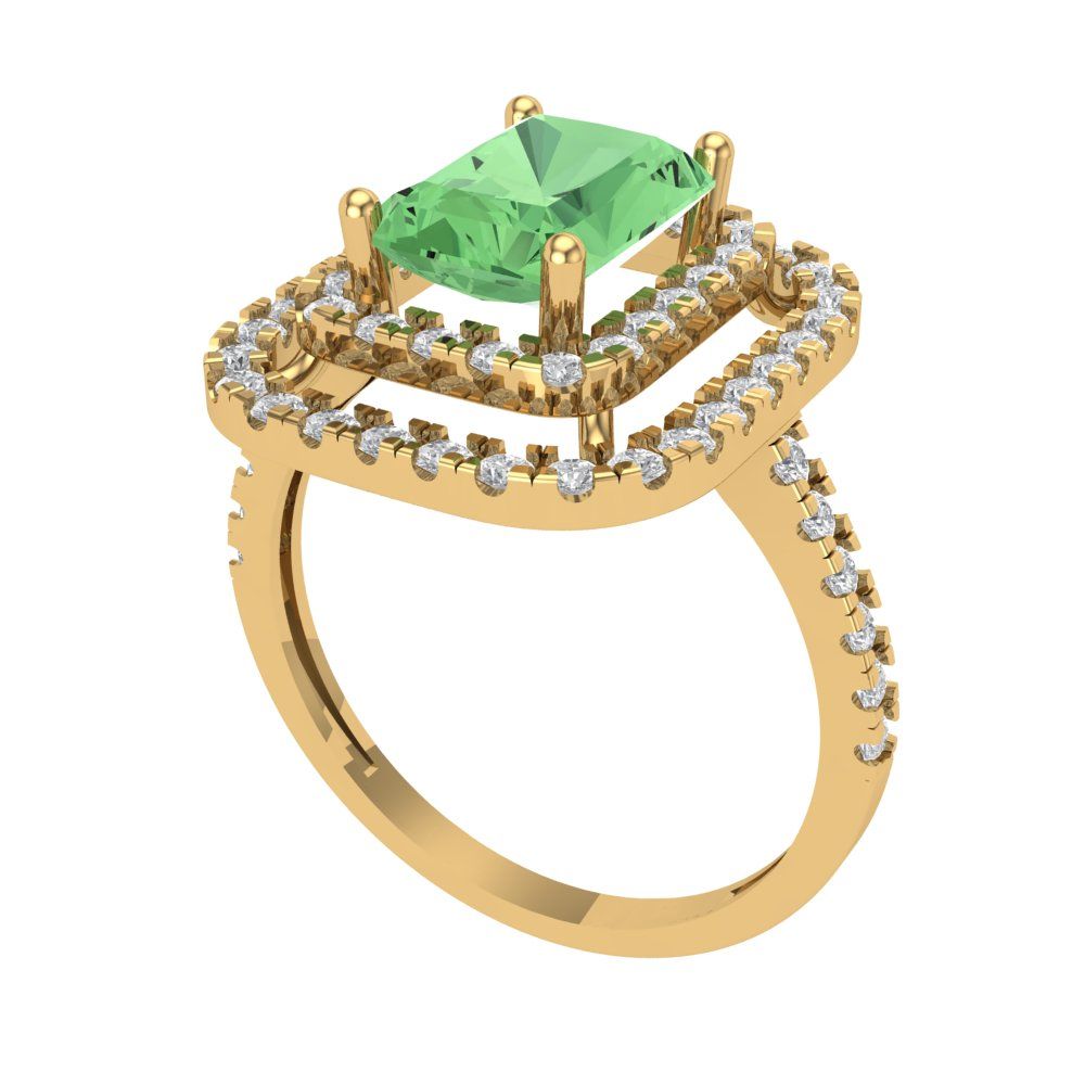 2.62 cttw Zirconia Simulated Green Diamond Hidden Halo Engagement Ring - Solid Yellow Gold (VVS1, Emerald Cut,8X6.0mm)