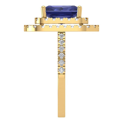 2.62 cttw Simulated Tanzanite Hidden Halo Engagement Ring - Solid Yellow Gold (VVS1, Emerald Cut,8X6.0mm)