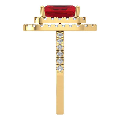 2.62 cttw Simulated Pink Tourmaline Hidden Halo Engagement Ring - Solid Yellow Gold (VVS1, Emerald Cut,8X6.0mm)