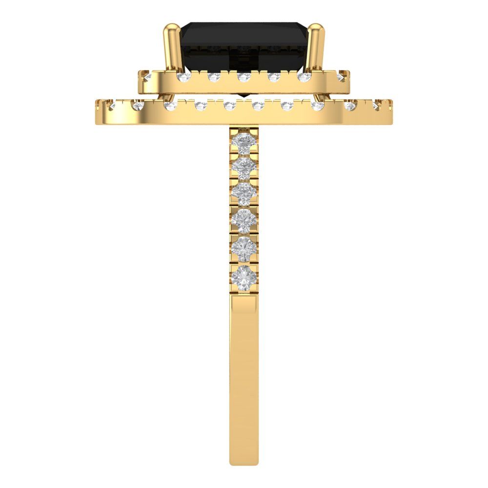 2.62 cttw Natural Onyx Hidden Halo Engagement Ring - Solid Yellow Gold (VVS1, Emerald Cut,8X6.0mm)