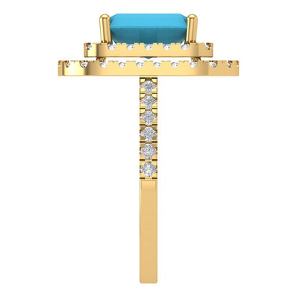 2.62 cttw Simulated Turquoise Hidden Halo Engagement Ring - Solid Yellow Gold (VVS1, Emerald Cut,8X6.0mm)