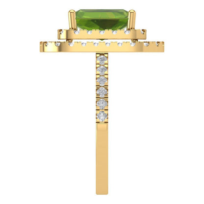 2.62 cttw Natural Peridot Hidden Halo Engagement Ring - Solid Yellow Gold (VVS1, Emerald Cut,8X6.0mm)