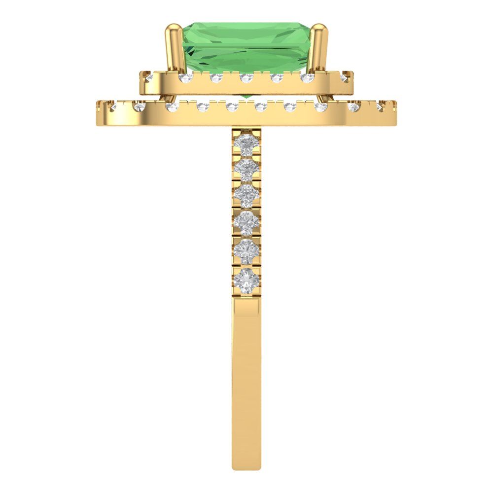 2.62 cttw Zirconia Simulated Green Diamond Hidden Halo Engagement Ring - Solid Yellow Gold (VVS1, Emerald Cut,8X6.0mm)