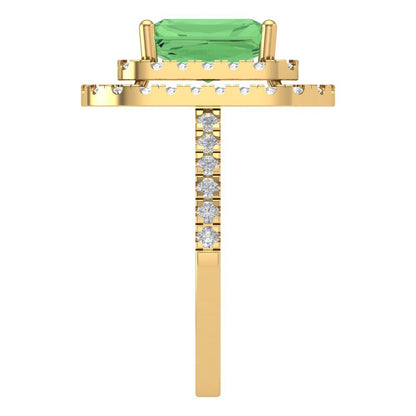 2.62 cttw Zirconia Simulated Green Diamond Hidden Halo Engagement Ring - Solid Yellow Gold (VVS1, Emerald Cut,8X6.0mm)