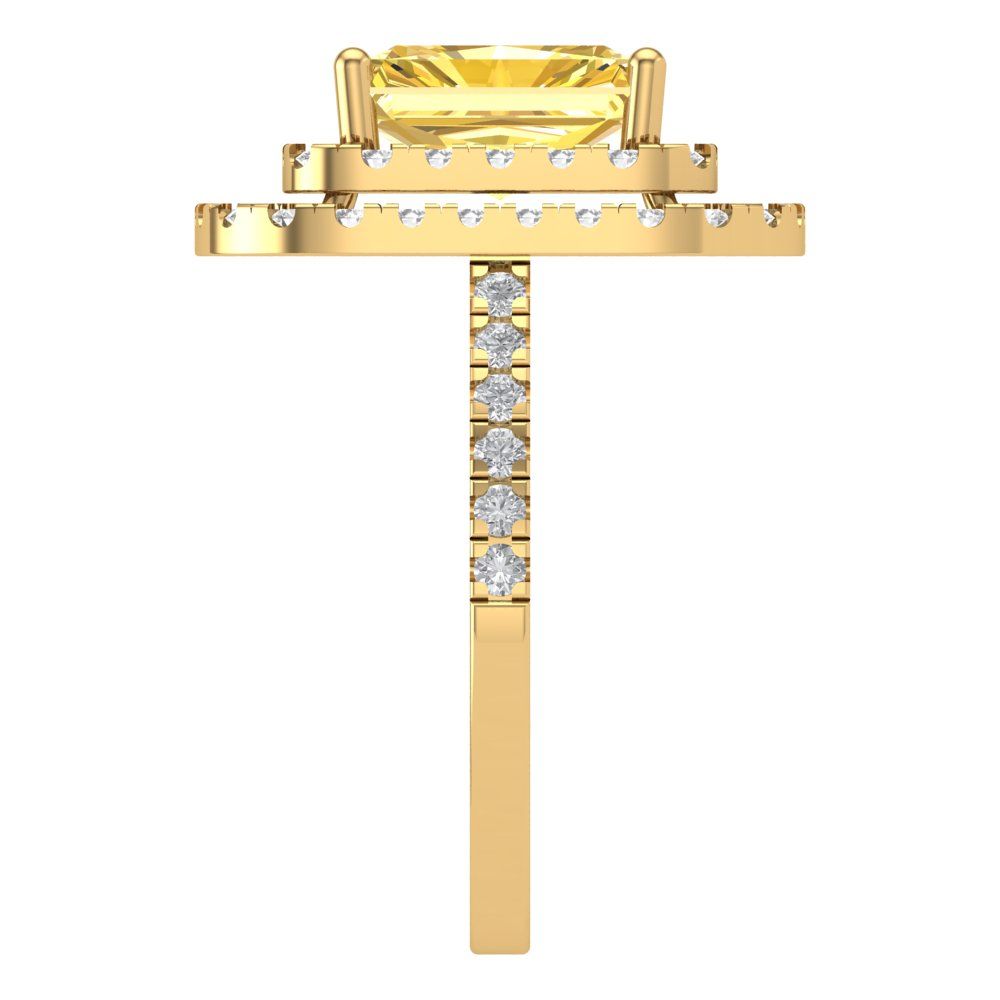 2.62 cttw Zirconia Simulated Yellow Diamond Hidden Halo Engagement Ring - Solid Yellow Gold (VVS1, Emerald Cut,8X6.0mm)