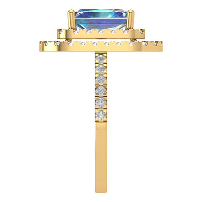 2.62 cttw Blue Moissanite Hidden Halo Engagement Ring - Solid Yellow Gold (VVS1, Emerald Cut,8X6.0mm)
