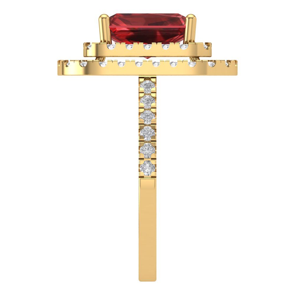 2.62 cttw Natural Garnet Hidden Halo Engagement Ring - Solid Yellow Gold (VVS1, Emerald Cut,8X6.0mm)