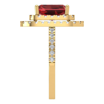 2.62 cttw Natural Garnet Hidden Halo Engagement Ring - Solid Yellow Gold (VVS1, Emerald Cut,8X6.0mm)