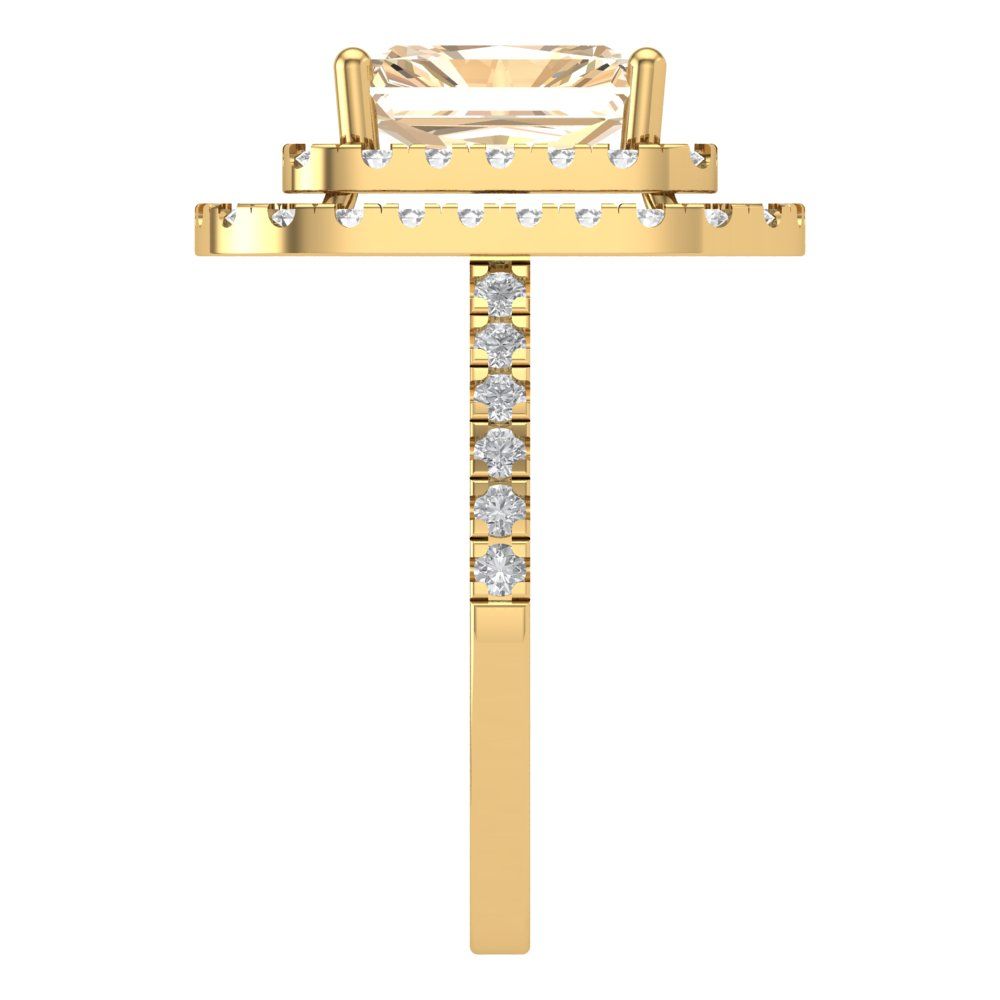 2.62 cttw Natural Morganite Hidden Halo Engagement Ring - Solid Yellow Gold (VVS1, Emerald Cut,8X6.0mm)