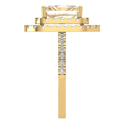 2.62 cttw Natural Morganite Hidden Halo Engagement Ring - Solid Yellow Gold (VVS1, Emerald Cut,8X6.0mm)