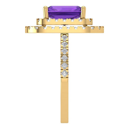 2.62 cttw Natural Amethyst Hidden Halo Engagement Ring - Solid Yellow Gold (VVS1, Emerald Cut,8X6.0mm)