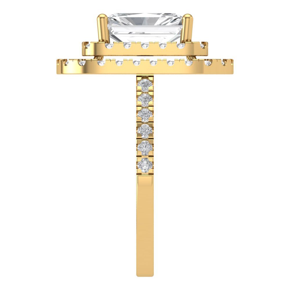 2.62 cttw Zirconia Simulated Diamond Hidden Halo Engagement Ring - Solid Yellow Gold (VVS1, Emerald Cut,8X6.0mm)