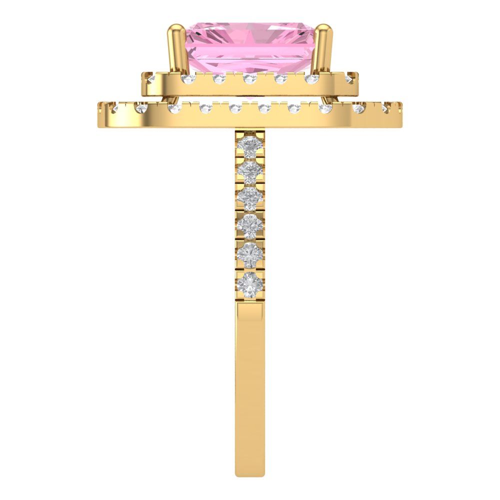 2.62 cttw Zirconia Simulated Pink Diamond Hidden Halo Engagement Ring - Solid Yellow Gold (VVS1, Emerald Cut,8X6.0mm)