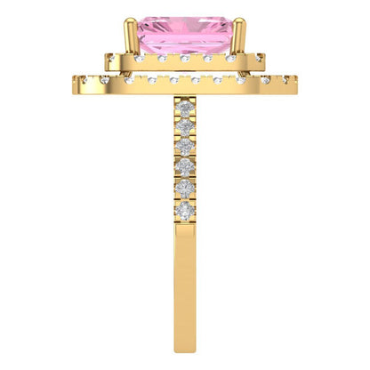 2.62 cttw Zirconia Simulated Pink Diamond Hidden Halo Engagement Ring - Solid Yellow Gold (VVS1, Emerald Cut,8X6.0mm)
