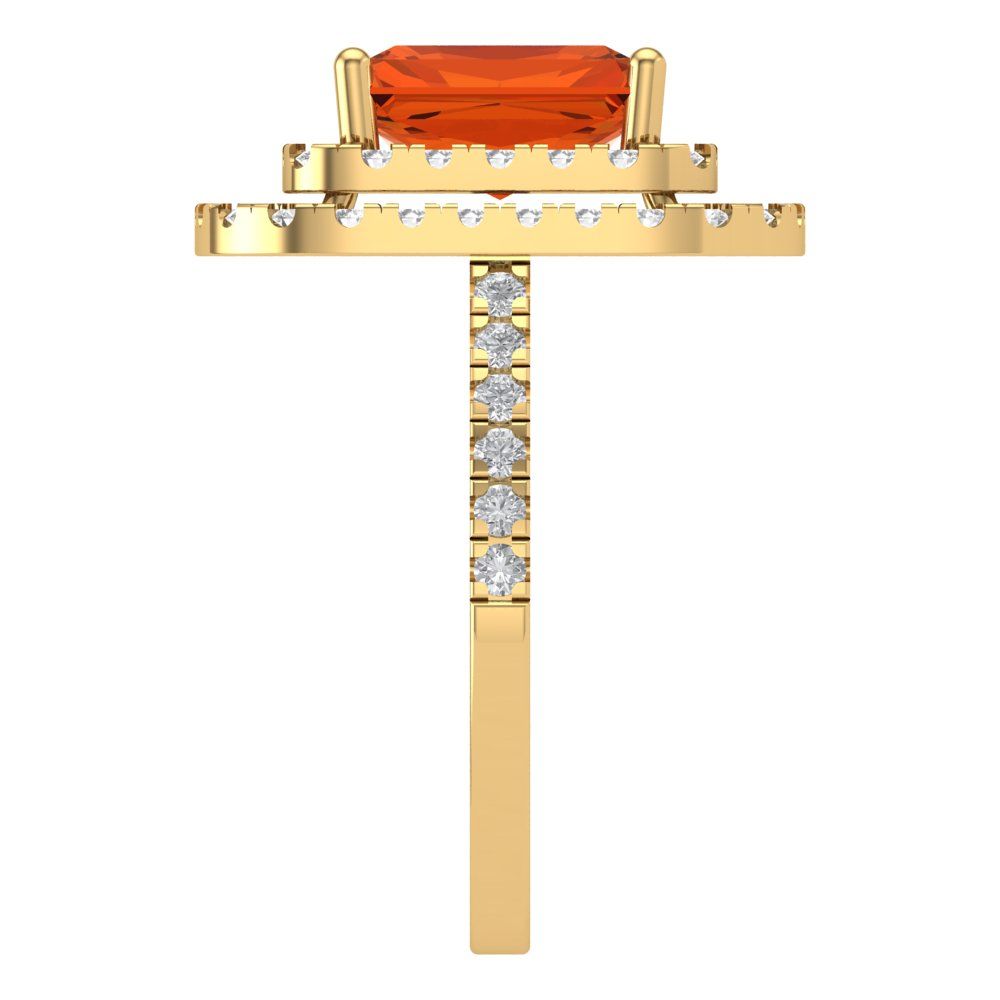 2.62 cttw Zirconia Simulated Red Diamond Hidden Halo Engagement Ring - Solid Yellow Gold (VVS1, Emerald Cut,8X6.0mm)