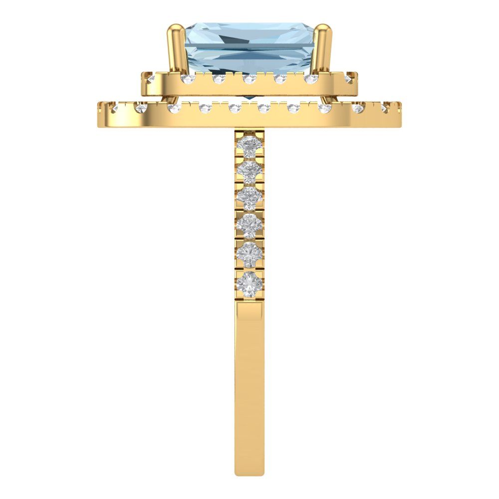 2.62 cttw Natural Aquamarine Hidden Halo Engagement Ring - Solid Yellow Gold (VVS1, Emerald Cut,8X6.0mm)