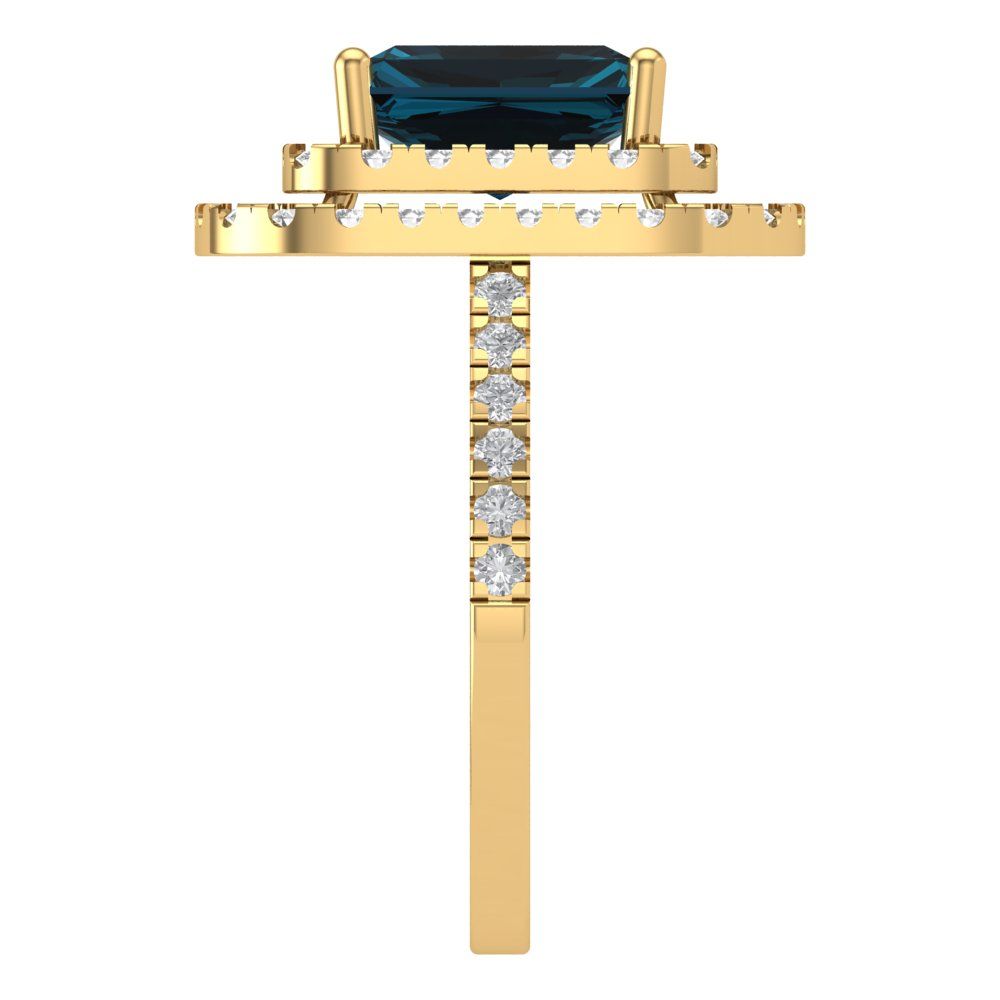 2.62 cttw Natural London Blue Topaz Hidden Halo Engagement Ring - Solid Yellow Gold (VVS1, Emerald Cut,8X6.0mm)