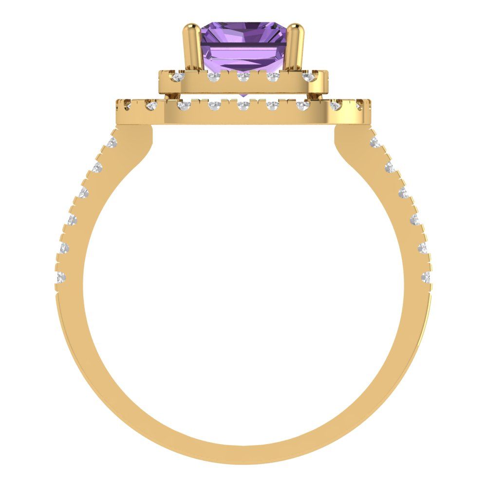 2.62 cttw Simulated Alexandrite Hidden Halo Engagement Ring - Solid Yellow Gold (VVS1, Emerald Cut,8X6.0mm)