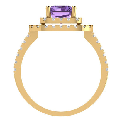 2.62 cttw Simulated Alexandrite Hidden Halo Engagement Ring - Solid Yellow Gold (VVS1, Emerald Cut,8X6.0mm)