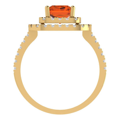 2.62 cttw Simulated Pink Tourmaline Hidden Halo Engagement Ring - Solid Yellow Gold (VVS1, Emerald Cut,8X6.0mm)
