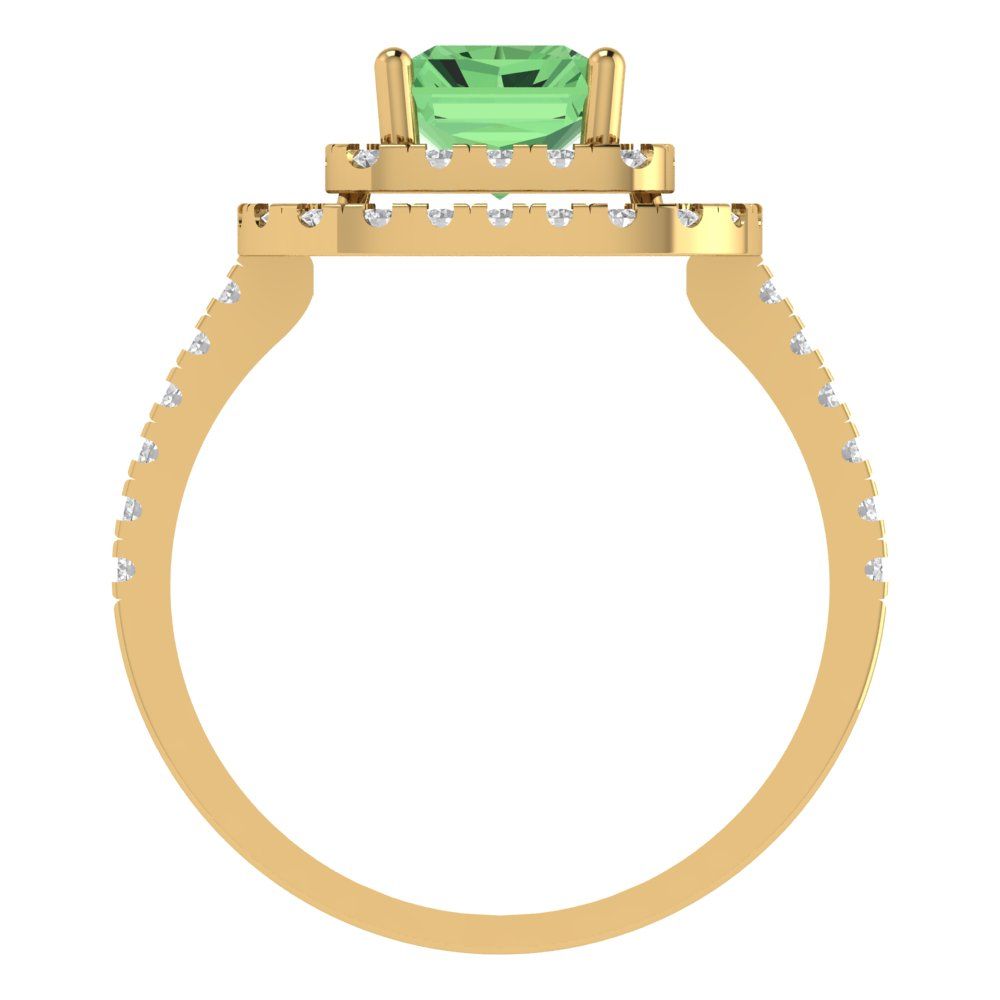 2.62 cttw Zirconia Simulated Green Diamond Hidden Halo Engagement Ring - Solid Yellow Gold (VVS1, Emerald Cut,8X6.0mm)