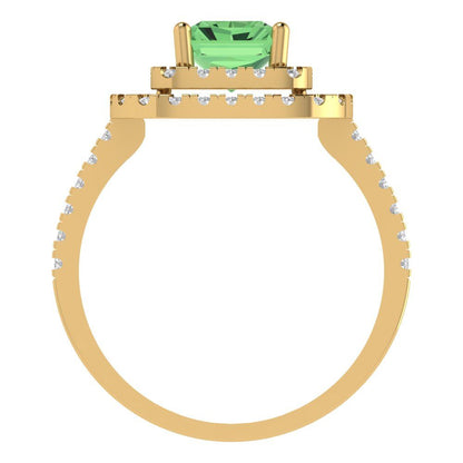 2.62 cttw Zirconia Simulated Green Diamond Hidden Halo Engagement Ring - Solid Yellow Gold (VVS1, Emerald Cut,8X6.0mm)