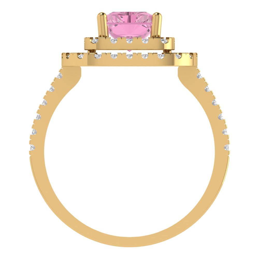 2.62 cttw Zirconia Simulated Pink Diamond Hidden Halo Engagement Ring - Solid Yellow Gold (VVS1, Emerald Cut,8X6.0mm)