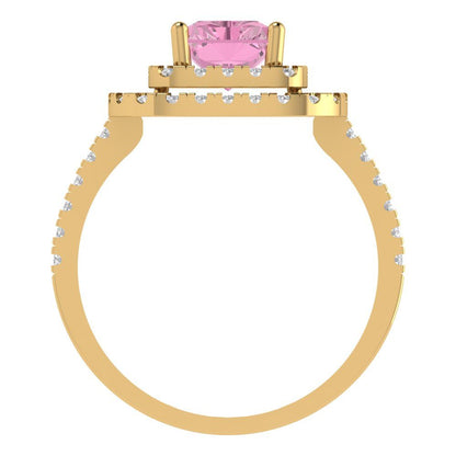 2.62 cttw Zirconia Simulated Pink Diamond Hidden Halo Engagement Ring - Solid Yellow Gold (VVS1, Emerald Cut,8X6.0mm)