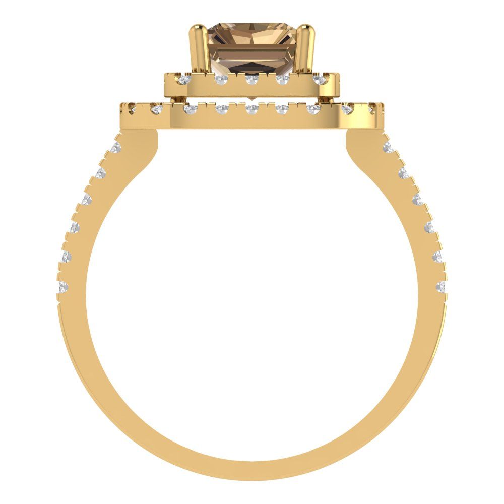 2.62 cttw Zirconia Simulated Champagne Diamond Hidden Halo Engagement Ring - Solid Yellow Gold (VVS1, Emerald Cut,8X6.0mm)