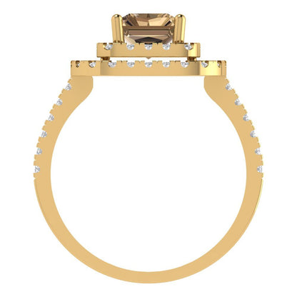 2.62 cttw Zirconia Simulated Champagne Diamond Hidden Halo Engagement Ring - Solid Yellow Gold (VVS1, Emerald Cut,8X6.0mm)