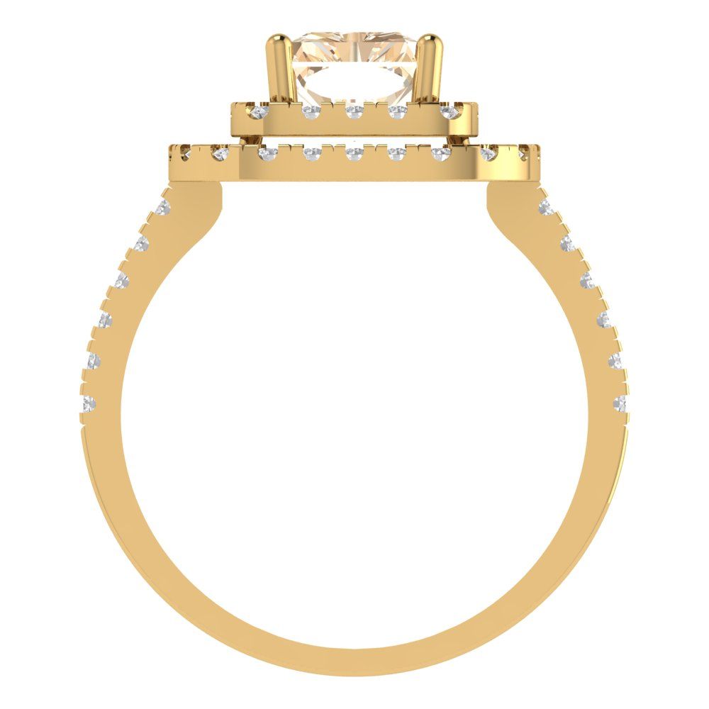 2.62 cttw Natural Morganite Hidden Halo Engagement Ring - Solid Yellow Gold (VVS1, Emerald Cut,8X6.0mm)
