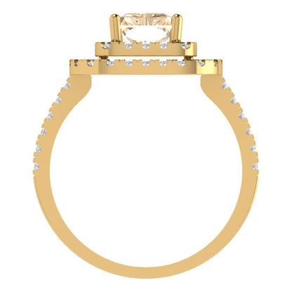 2.62 cttw Natural Morganite Hidden Halo Engagement Ring - Solid Yellow Gold (VVS1, Emerald Cut,8X6.0mm)