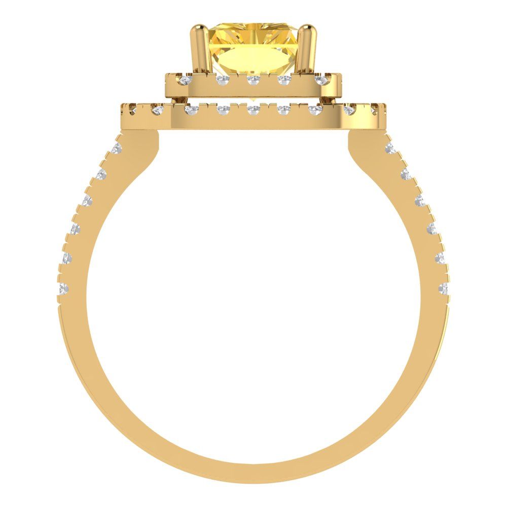 2.62 cttw Zirconia Simulated Yellow Diamond Hidden Halo Engagement Ring - Solid Yellow Gold (VVS1, Emerald Cut,8X6.0mm)