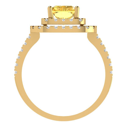 2.62 cttw Zirconia Simulated Yellow Diamond Hidden Halo Engagement Ring - Solid Yellow Gold (VVS1, Emerald Cut,8X6.0mm)