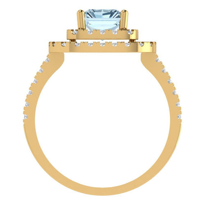 2.62 cttw Zirconia Simulated Blue Diamond Hidden Halo Engagement Ring - Solid Yellow Gold (VVS1, Emerald Cut,8X6.0mm)