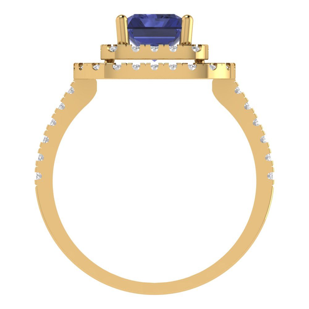 2.62 cttw Simulated Tanzanite Hidden Halo Engagement Ring - Solid Yellow Gold (VVS1, Emerald Cut,8X6.0mm)
