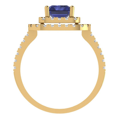 2.62 cttw Simulated Tanzanite Hidden Halo Engagement Ring - Solid Yellow Gold (VVS1, Emerald Cut,8X6.0mm)