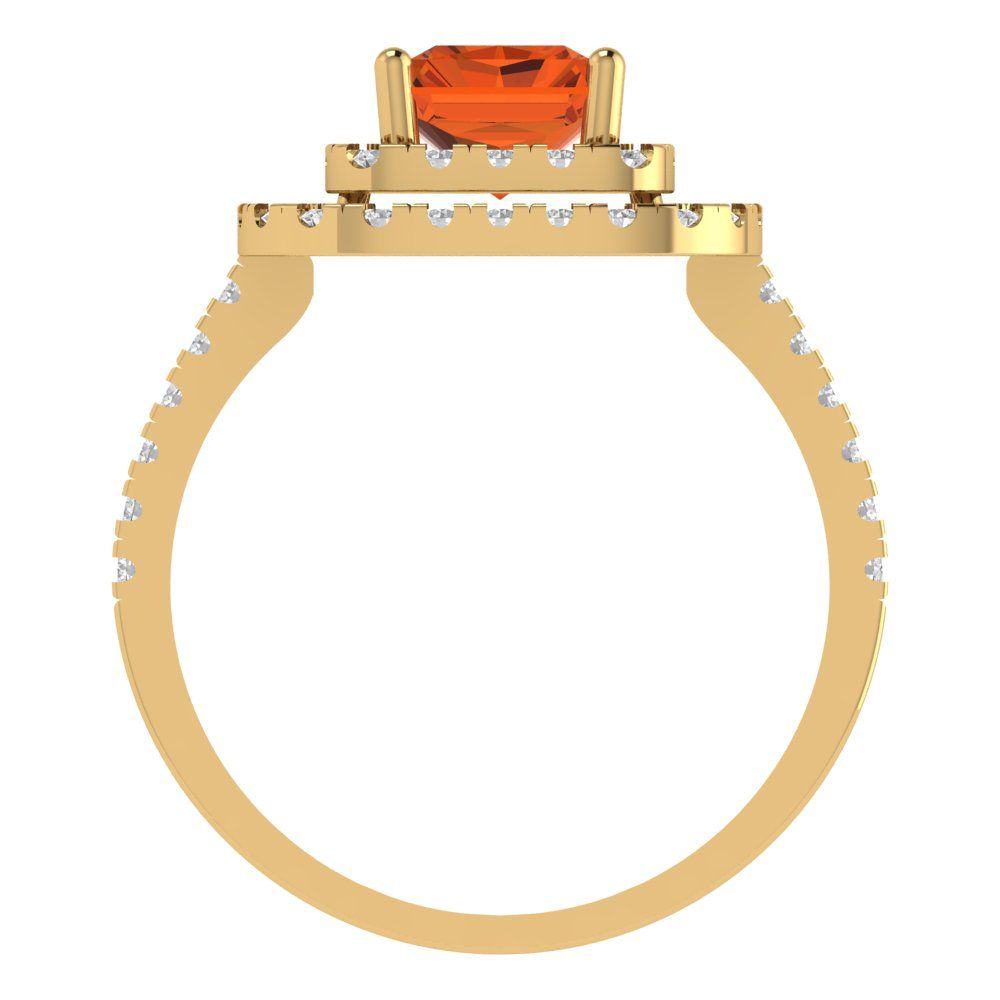 2.62 cttw Zirconia Simulated Red Diamond Hidden Halo Engagement Ring - Solid Yellow Gold (VVS1, Emerald Cut,8X6.0mm)