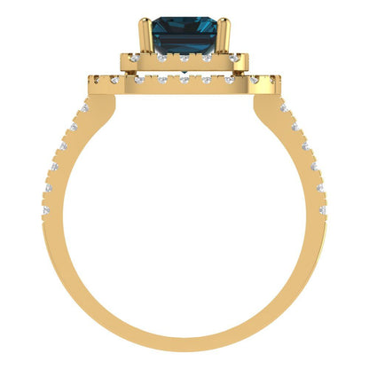2.62 cttw Natural London Blue Topaz Hidden Halo Engagement Ring - Solid Yellow Gold (VVS1, Emerald Cut,8X6.0mm)