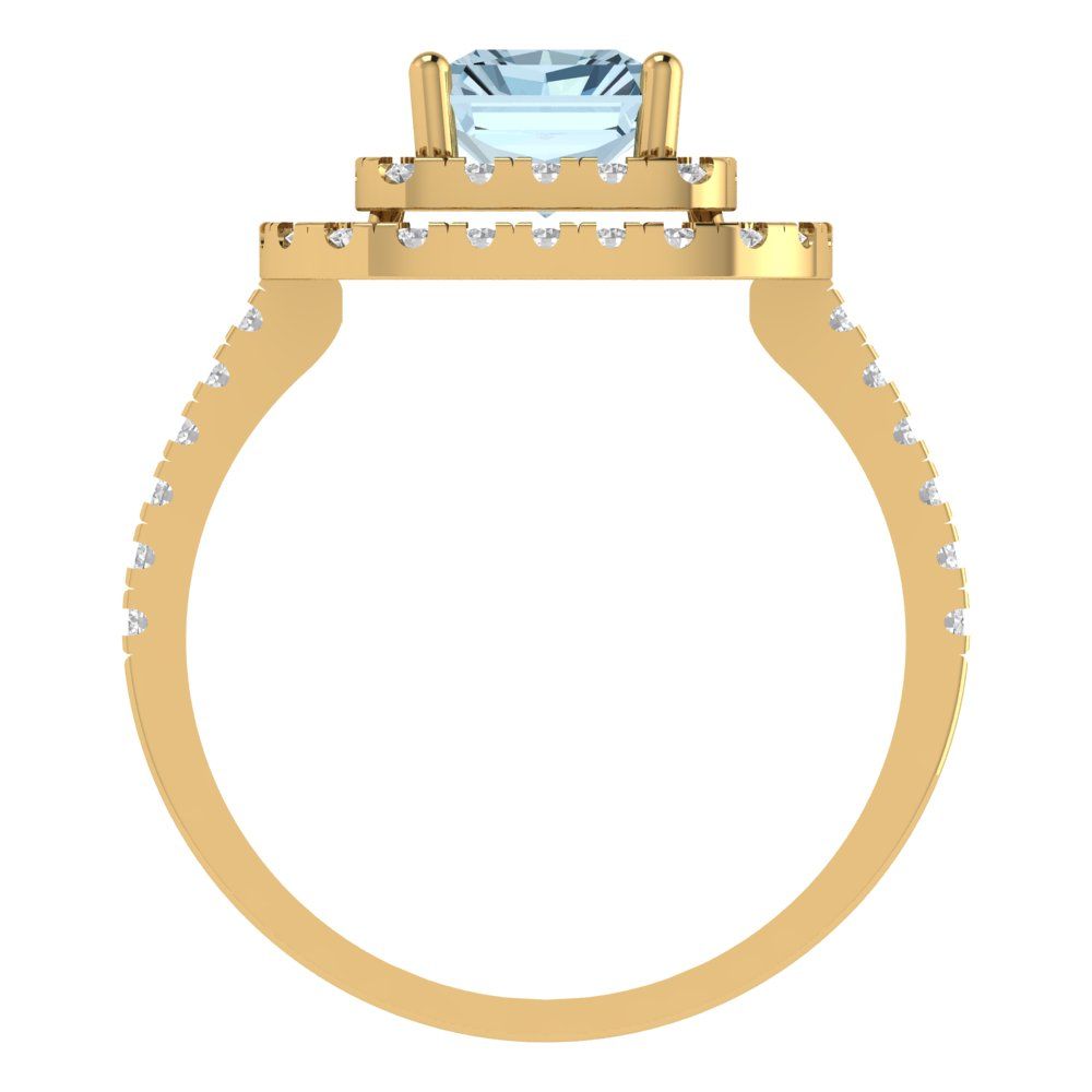 2.62 cttw Natural Sky Blue Topaz Hidden Halo Engagement Ring - Solid Yellow Gold (VVS1, Emerald Cut,8X6.0mm)
