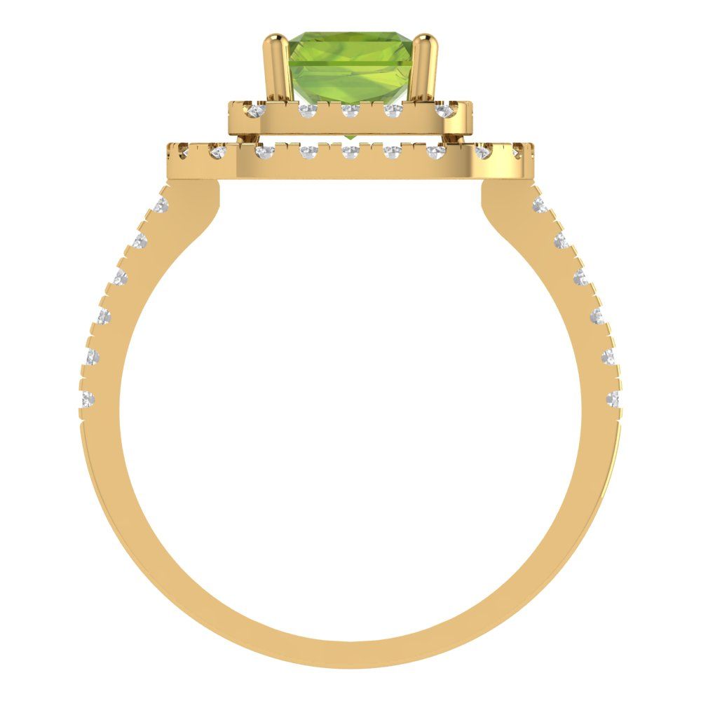 2.62 cttw Natural Peridot Hidden Halo Engagement Ring - Solid Yellow Gold (VVS1, Emerald Cut,8X6.0mm)