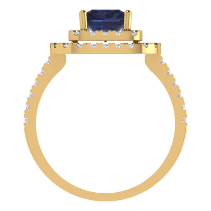 2.62 cttw Simulated Blue Sapphire Hidden Halo Engagement Ring - Solid Yellow Gold (VVS1, Emerald Cut,8X6.0mm)