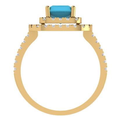 2.62 cttw Simulated Turquoise Hidden Halo Engagement Ring - Solid Yellow Gold (VVS1, Emerald Cut,8X6.0mm)
