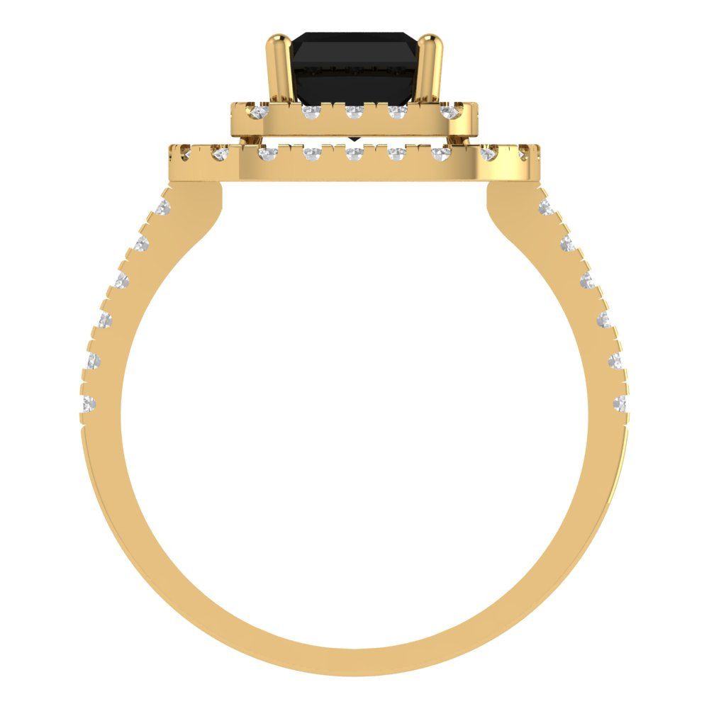 2.62 cttw Natural Onyx Hidden Halo Engagement Ring - Solid Yellow Gold (VVS1, Emerald Cut,8X6.0mm)