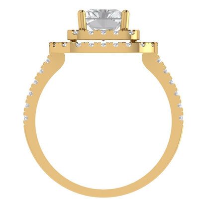 2.62 cttw Zirconia Simulated Diamond Hidden Halo Engagement Ring - Solid Yellow Gold (VVS1, Emerald Cut,8X6.0mm)
