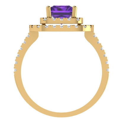 2.62 cttw Natural Amethyst Hidden Halo Engagement Ring - Solid Yellow Gold (VVS1, Emerald Cut,8X6.0mm)