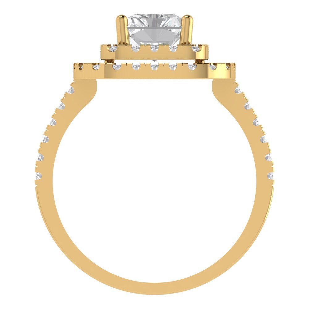 2.62 cttw Moissanite Hidden Halo Engagement Ring - Solid Yellow Gold (VVS1, Emerald Cut,8X6.0mm)