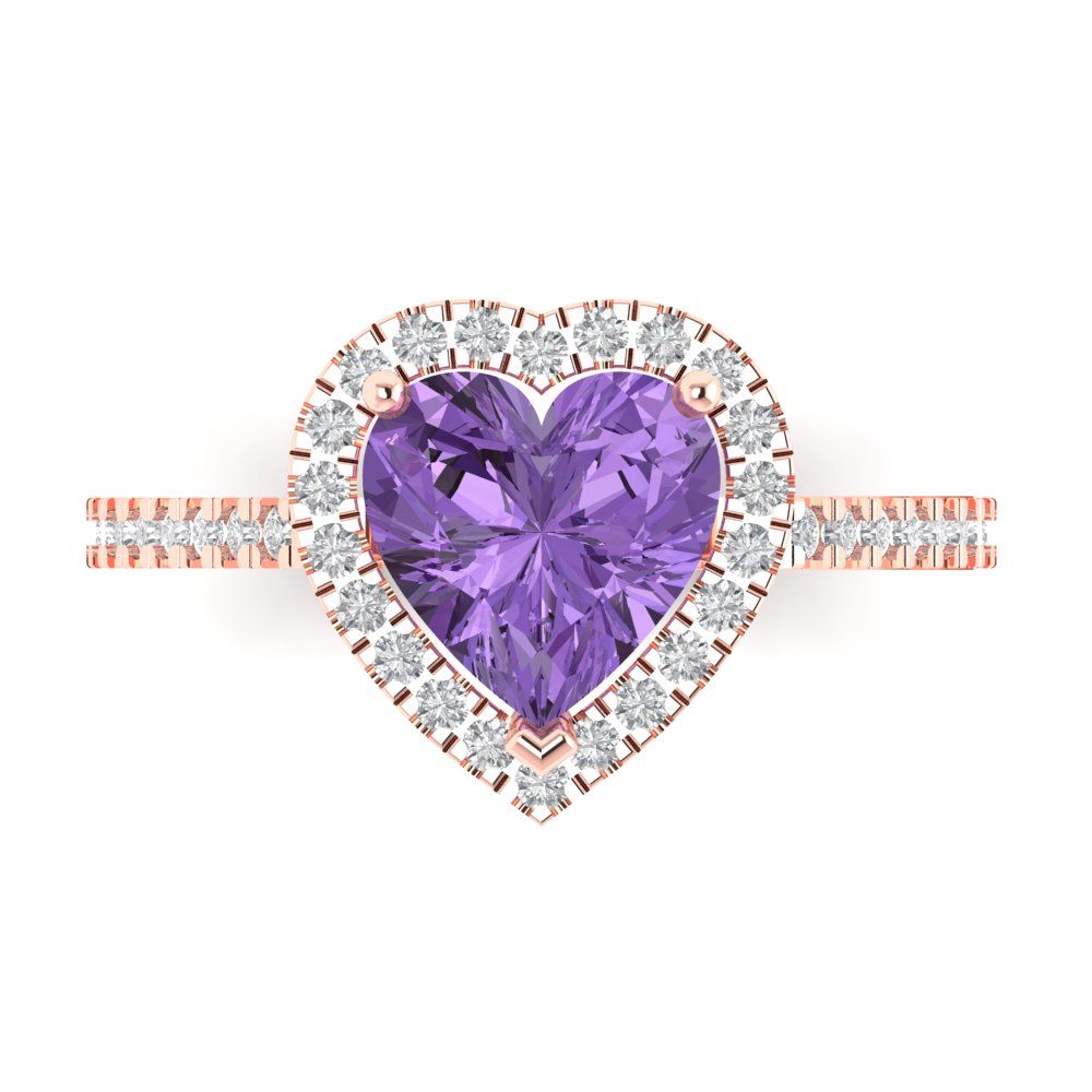 2.285 cttw Simulated Alexandrite Hidden Halo Engagement Ring - Solid Rose Gold (VVS1, Heart Cut,8mm)