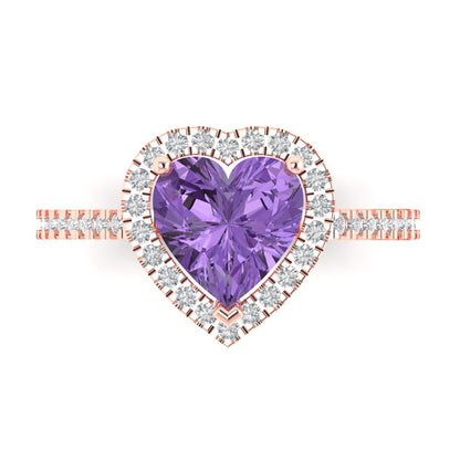 2.285 cttw Simulated Alexandrite Hidden Halo Engagement Ring - Solid Rose Gold (VVS1, Heart Cut,8mm)